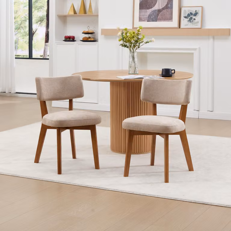 LVHOM Set di 2 sedie imbottite in massello con rivestimento in lino, sedia da pranzo ergonomica con schienale, sedia da cucina, sedia da salotto di metà secolo, kaki
