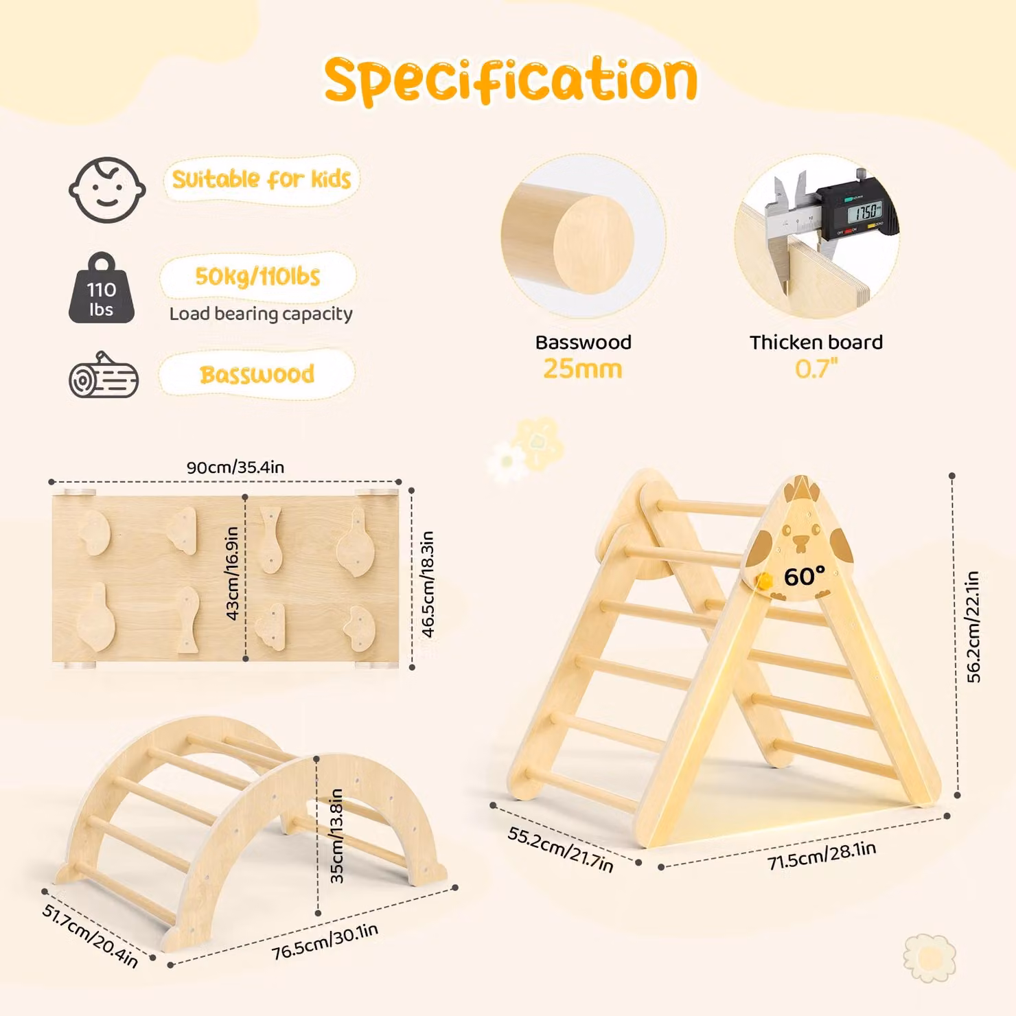 Struttura da arrampicata Montessori 7-in-1 - Struttura da arrampicata in legno per interni - Regolabile - Giocattolo e area giochi per bambini - Adatta a bambini piccoli - Bianco