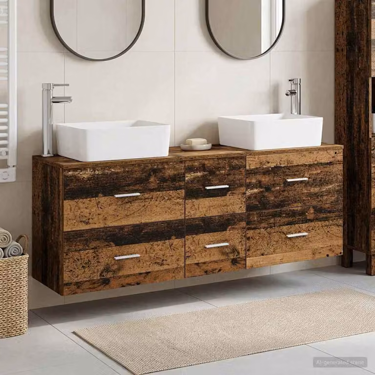 Set di 3 armadi da bagno moderni vidaXL in legno e metallo marrone L/P/H: 136 x 35 x 80 cm
