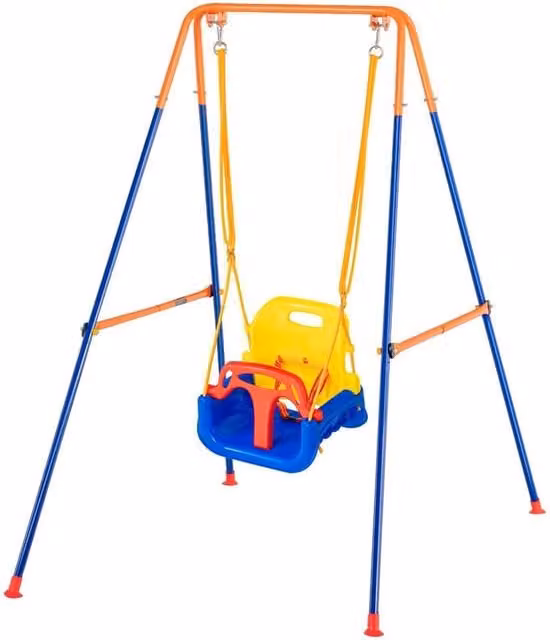 Altalena 3 in 1 per bambini da 3 a 10 anni per interno ed esterno con supporto in metallo pieghevole e 4 sacchi di sabbia, multicolore