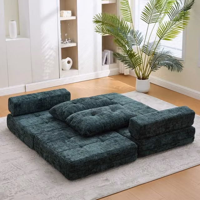 Divano letto pieghevole REDOM in tessuto chenille verde smeraldo con cuscini L: 180 cm