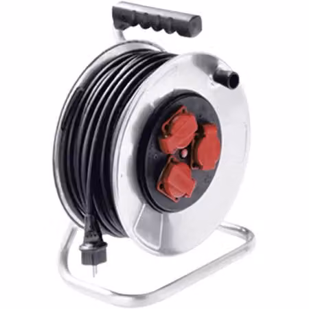 Avvolgicavo in lamiera d'acciaio BACHMANN 3-f. 50 m, H05RR-F 3G1,5 mm, IP44