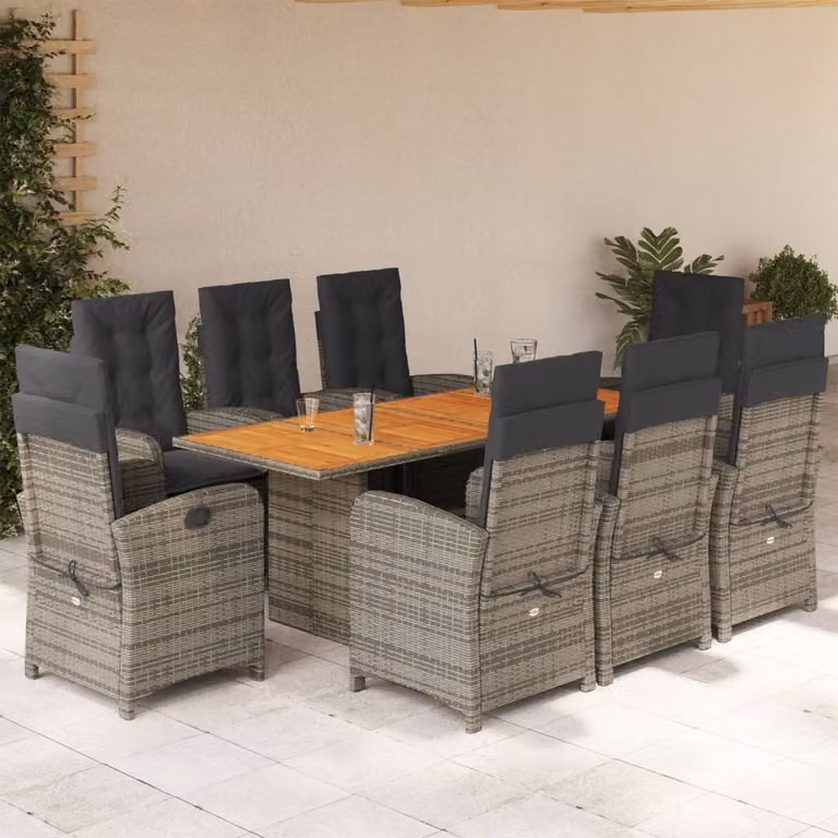 Maison Exclusive - Set da pranzo da giardino 9 pezzi con cuscini in polyrattan grigio