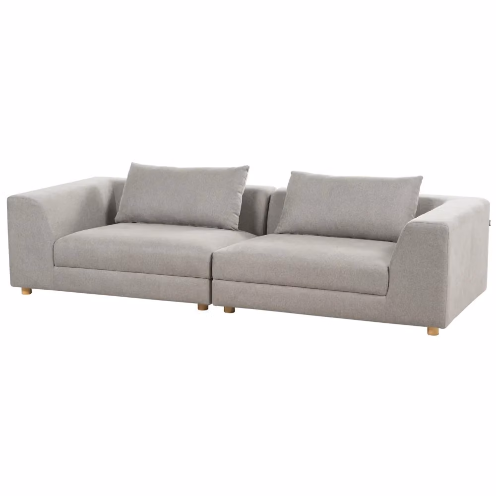 Divano 3 Posti Moderno BELIANI in Tessuto Grigio con Cuscini e Rivestimenti Rimovibili, Struttura in Legno Massello L: 260 cm, H: 72 cm, P: 59 cm – 2