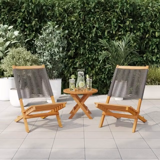 Set di 2 sedie da giardino vidaXL in legno di acacia oliato e polipropilene, colore grigio e marrone