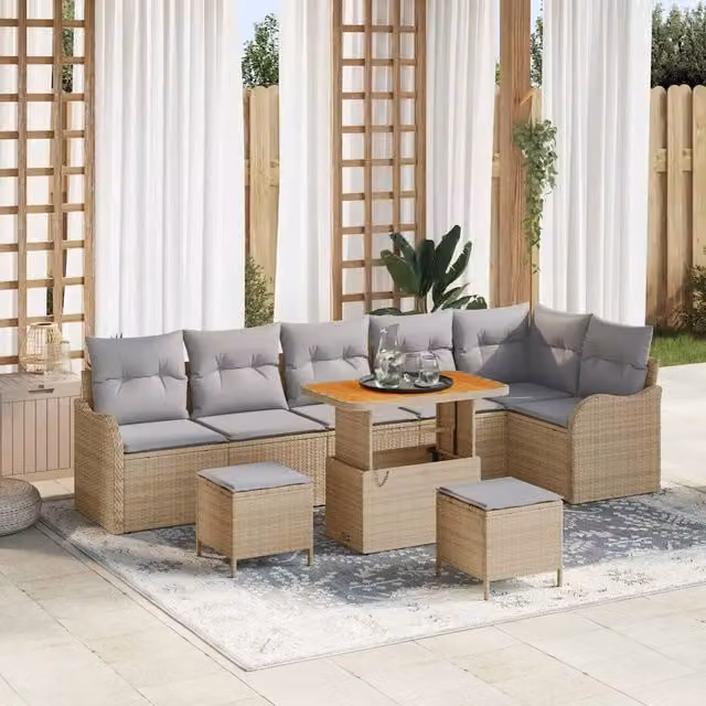 Set Divano da Giardino 9 pz Beige polyrattan 3362287