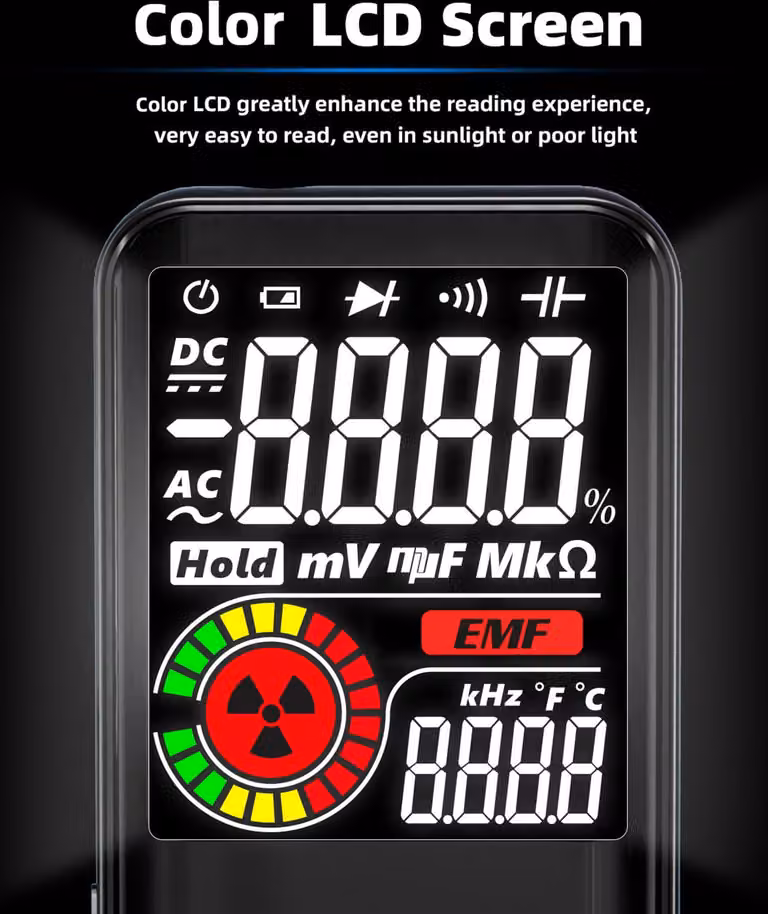 BSIDE S20 Multimetro intelligente EMF Rilevatore di radiazioni elettromagnetiche Display colorato da 3,5 pollici 9999 conteggi Gamma automatica ricaricabile Misuratore universale Monitoraggio delle radiazioni AC/DC Voltmetro Ohmmetro Test Resistenza Capac