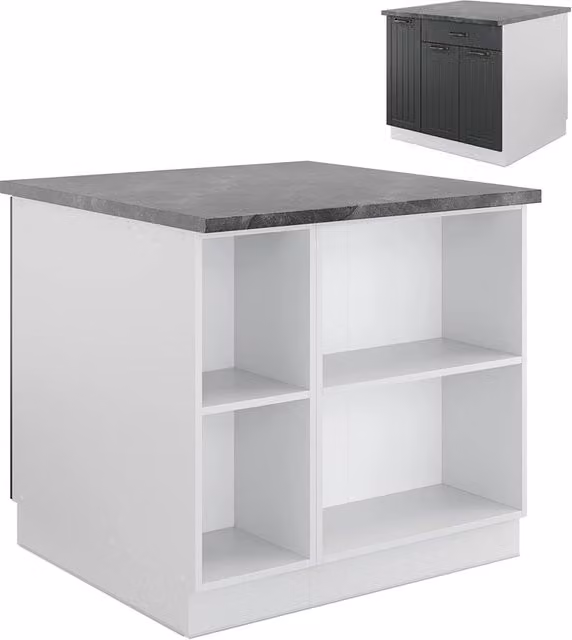 Isola cucina Fame-Line Antracite rustico/Bianco 90 cm con cassetto, senza piano di lavoro Vicco