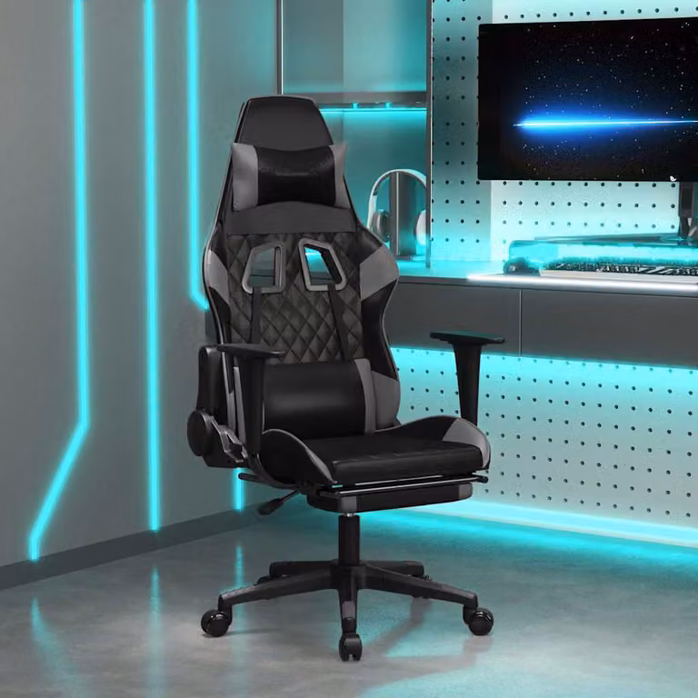 Sedia da Gaming vidaXL in Similpelle Nero e Grigio con Poggiapiedi e Schienale con Poggiatesta