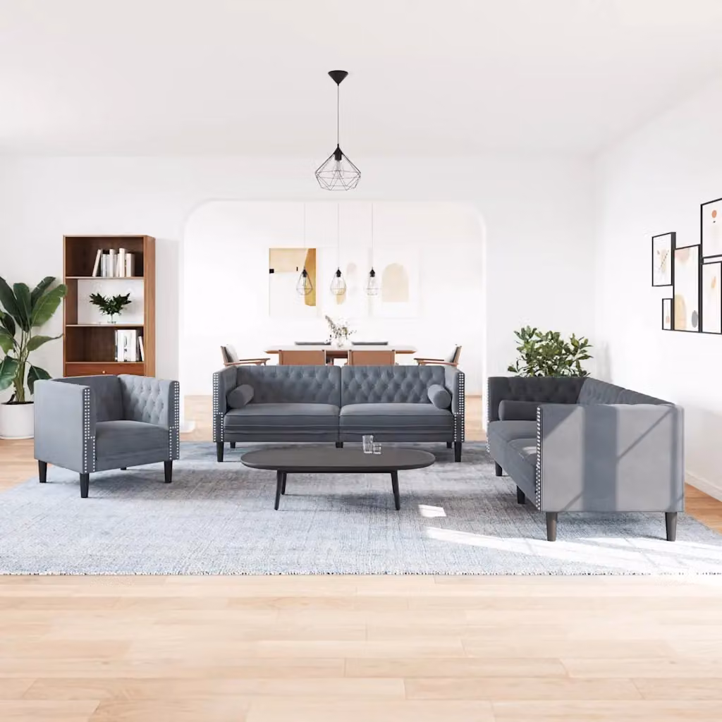 vidaXL Divano per Soggiorno 3 pz Grigio scuro Velluto
