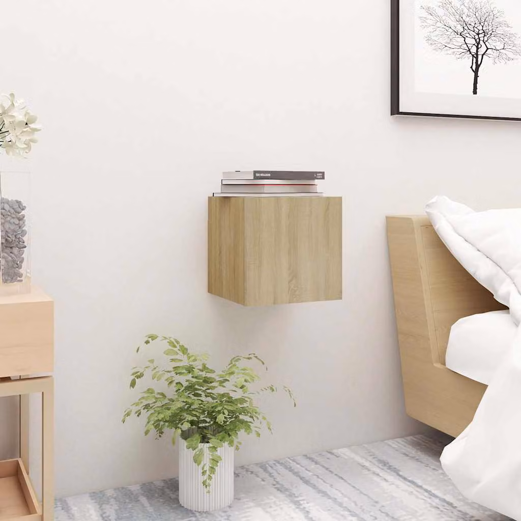Comodino moderno vidaXL in legno Rovere Sonoma, L/P/H: 30,5 x 30,5 x 30 cm