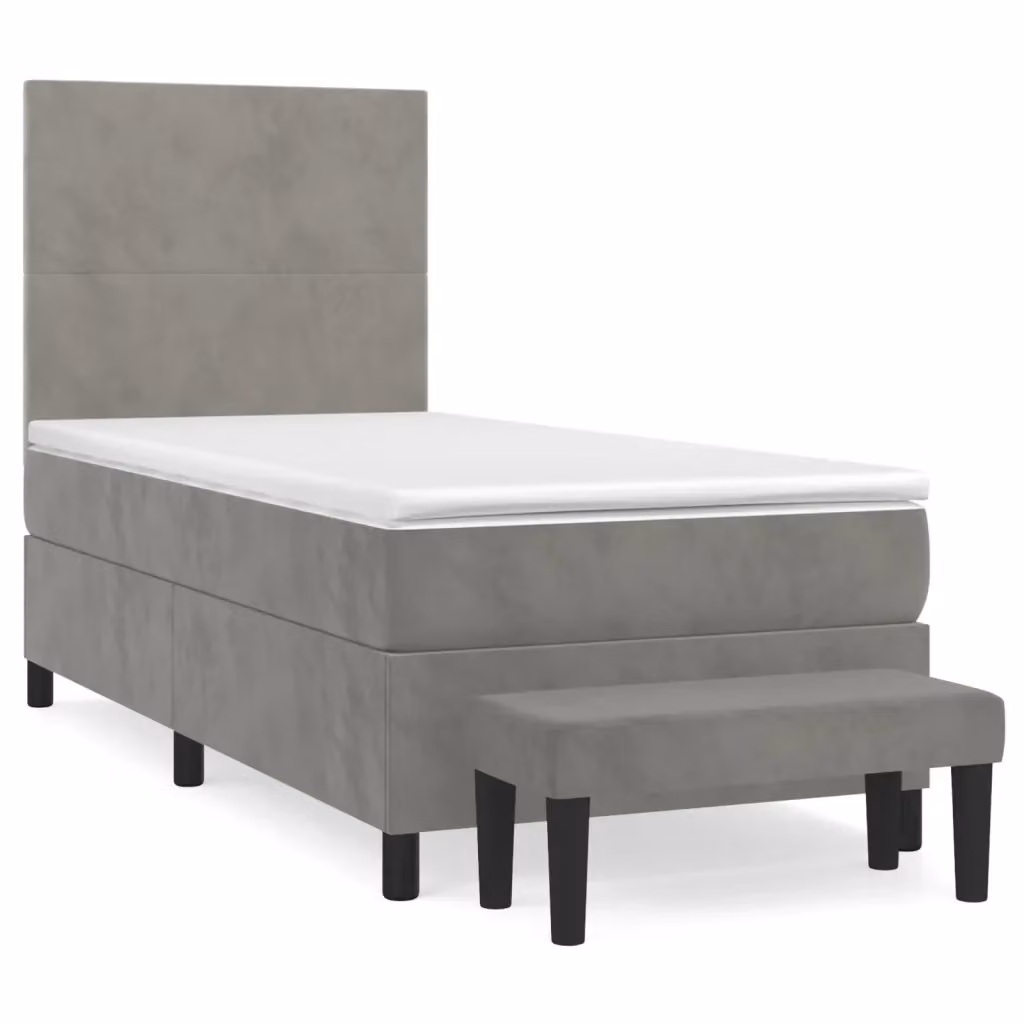 vidaXL Giroletto a Molle Ibrido con Materasso in Velluto Grigio Chiaro e Bianco L/P/H: 200 x 80 x 128 cm – 2