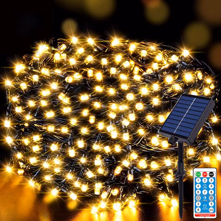 Catena luminosa solare, 30 metri, 300 LED, 8 modalità, timer, telecomando