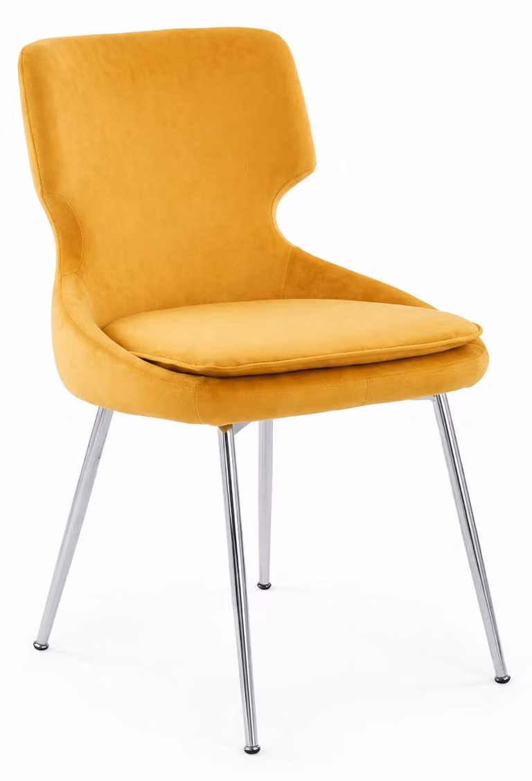 Sedia alla moda color senape dal design sinuoso e con gambe cromate