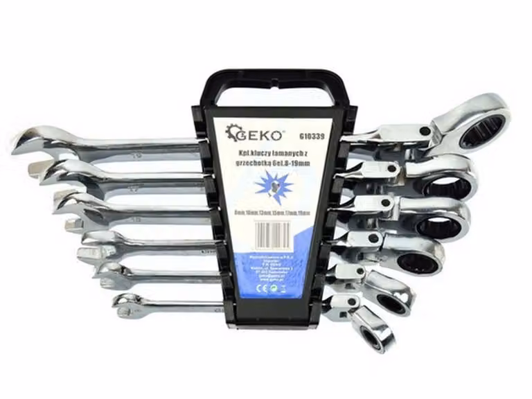 Set-kit di chiavi a cricchetto snodate 8 – 19 mm, combinate,con snodo 6 pezzi Geko