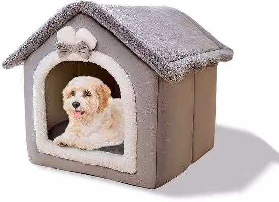 Cuccia per cani, pieghevole, con imbottitura in peluche, fondo antiscivolo, taglia L, grigia, per cani e gatti.