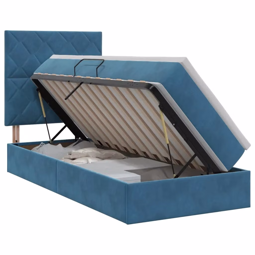 Letto con contenitore e materasso vidaXL in velluto blu con illuminazione sottostante e porta USB, L/P/H: 90 x 190 x 128 cm – 2