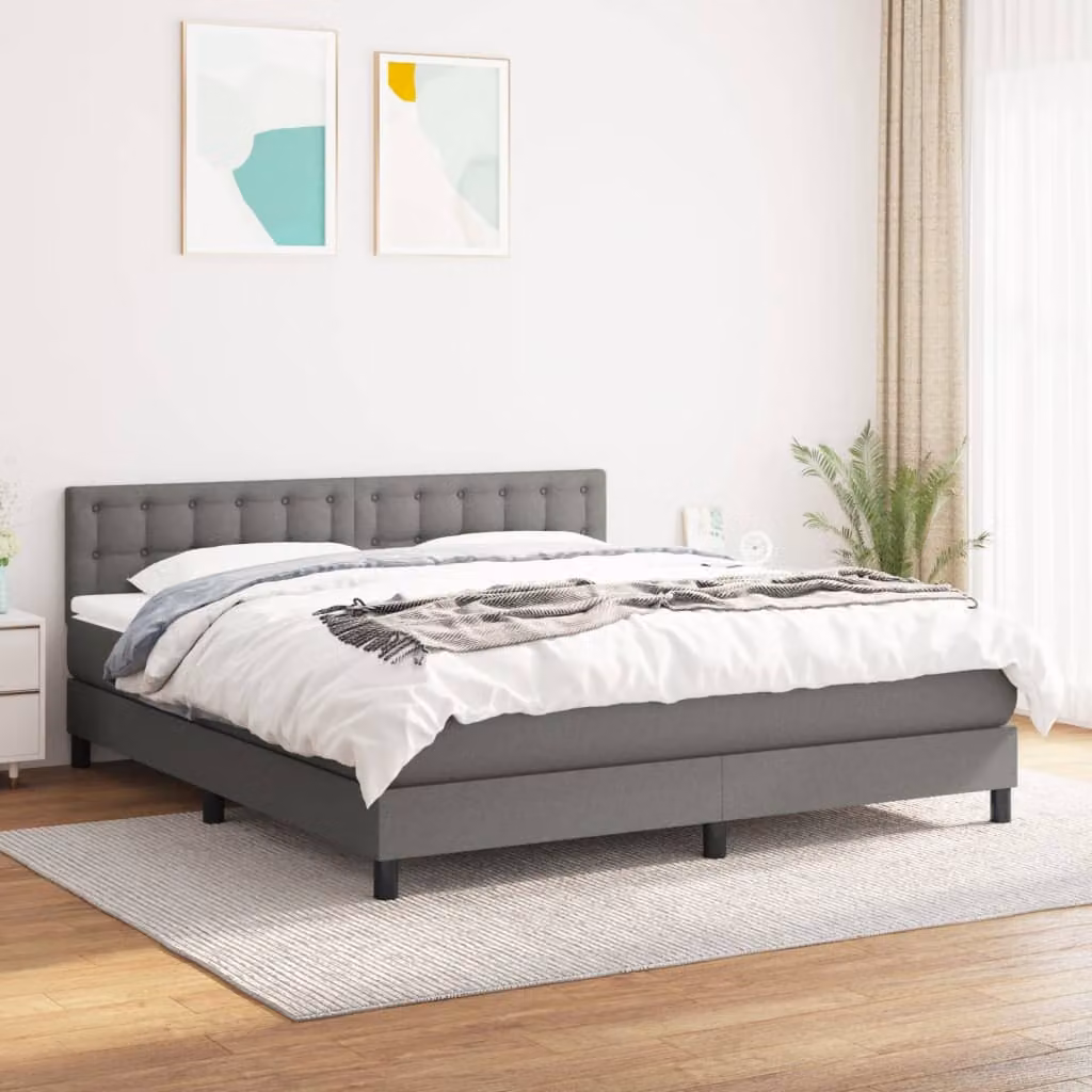 vidaXL Giroletto a Molle Ibrido con Materasso in Tessuto Grigio e Bianco L/P/H: 180 x 200 x 25 cm – 1