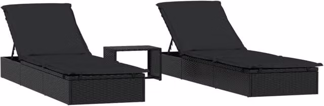 Set di due lettini prendisole con tavolo Outsunny in polyrattan nero, L: 201 cm