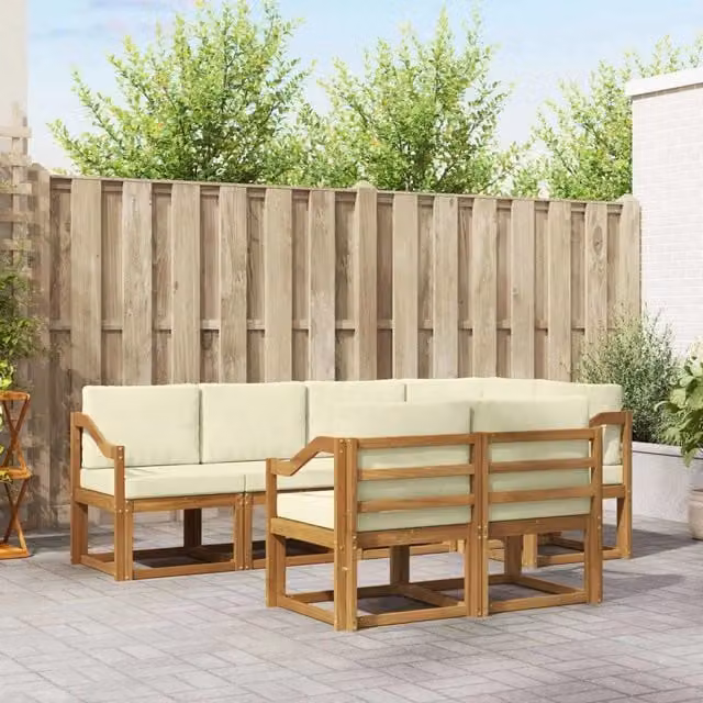 Set di divani da esterno 7 pz Naturale e Crema 3366548