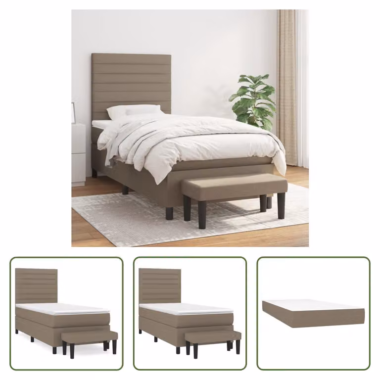 The Living Store Letto a molle con materasso Taupe 90x200 cm in tessuto