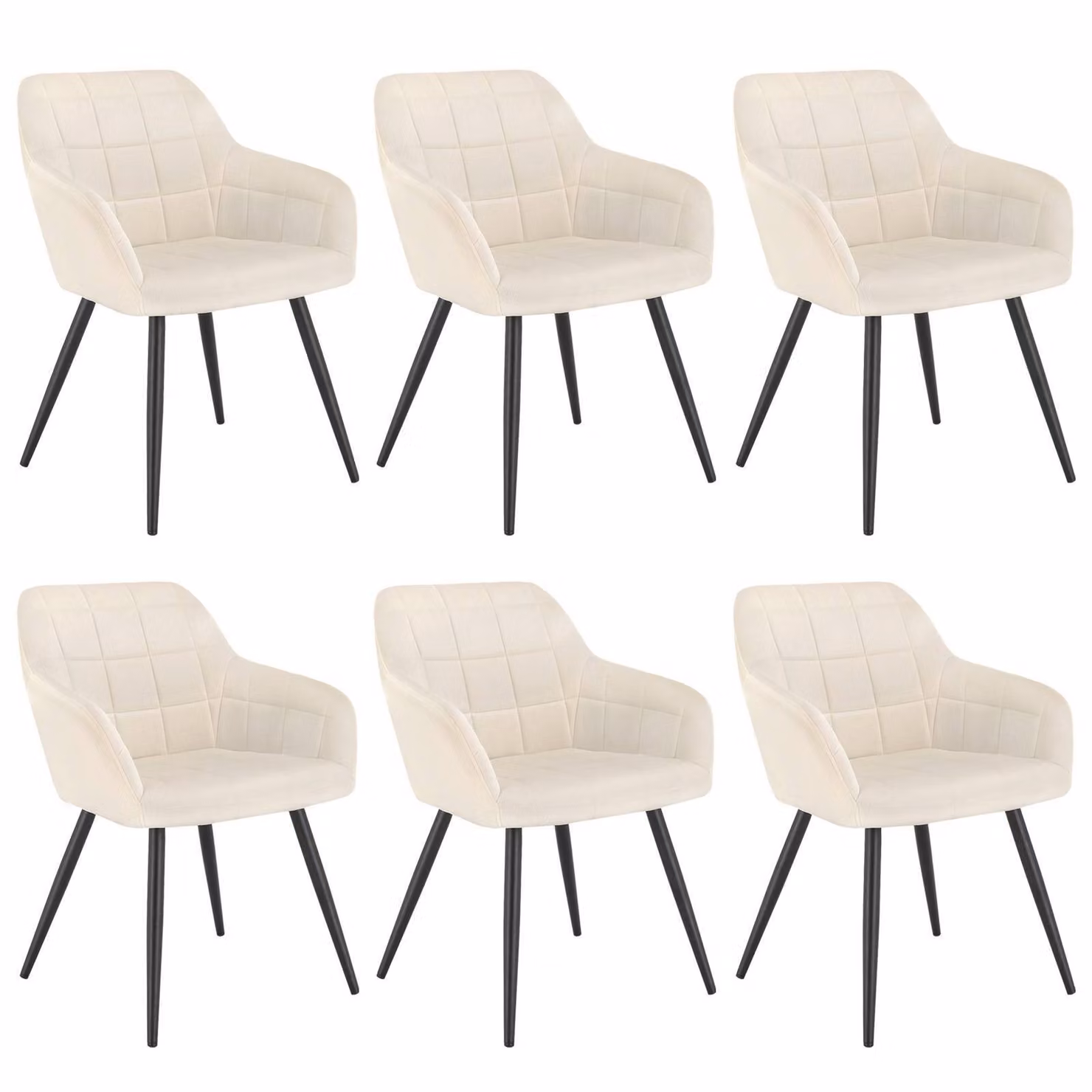 WOLTU Set di 6 sedie da pranzo Sedia da cucina Sedia imbottita Sedia di design con braccioli, con seduta in velluto, struttura in metallo, bianco crema