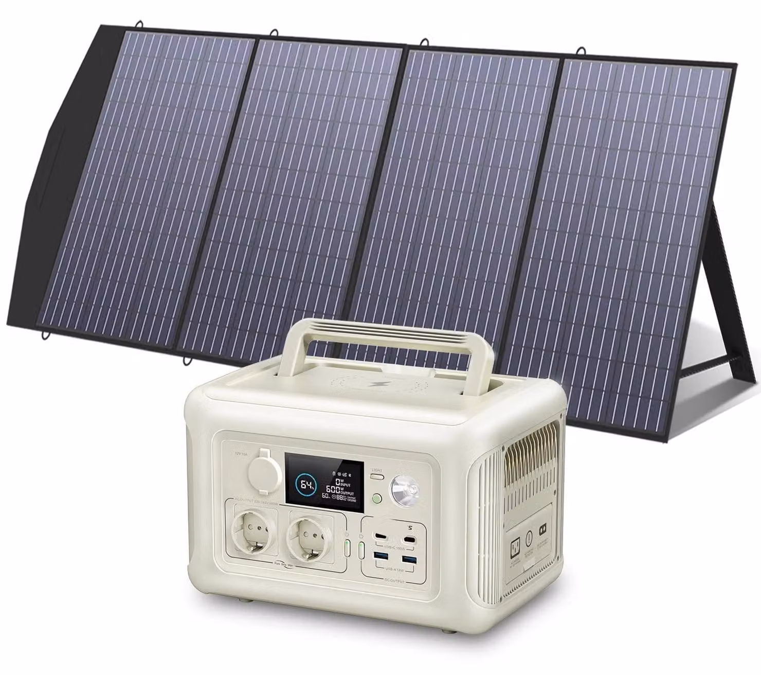 Centralina portatile – Power bank – Generatore di corrente – Generatore – Potenza di 600W – con pannello solare da 200W