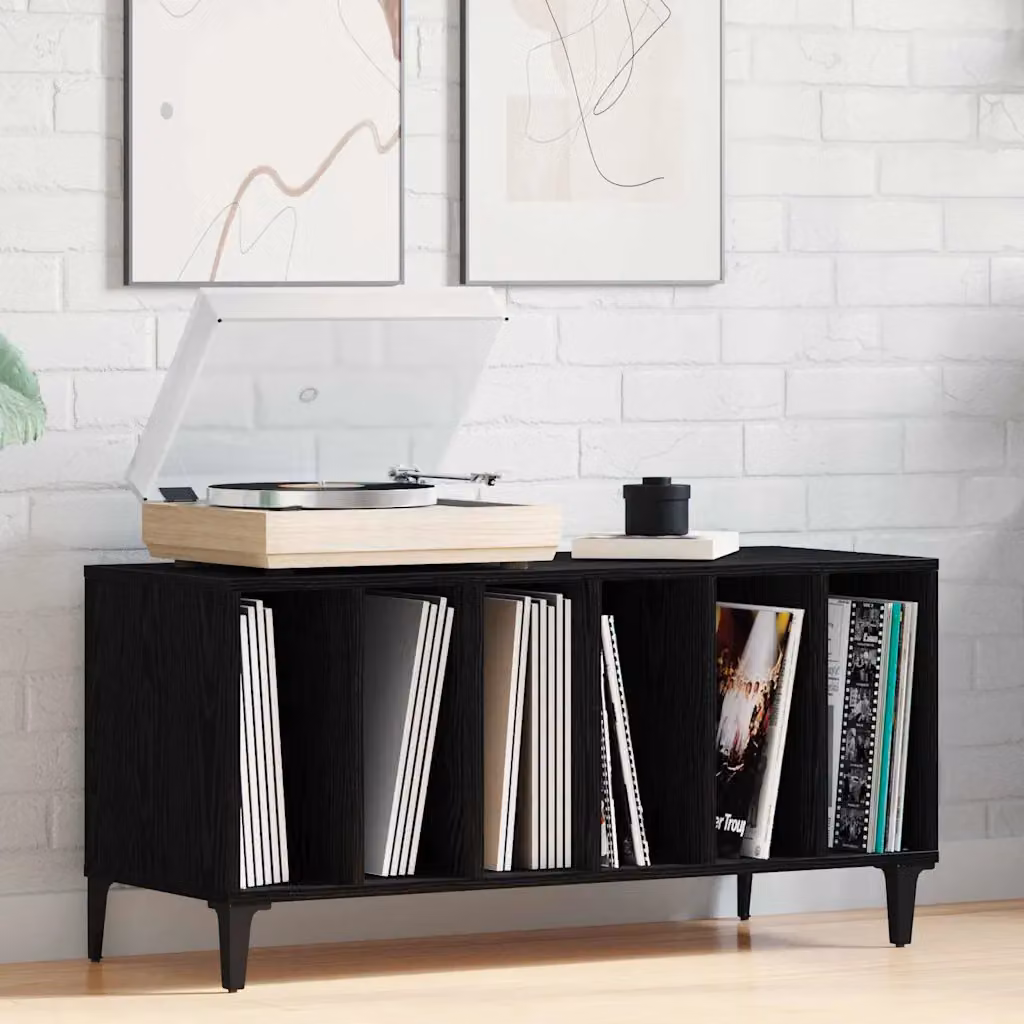 vidaXL Mobile porta vinili Rovere Nero L: 100 cm, P: 38 cm, H: 48 cm