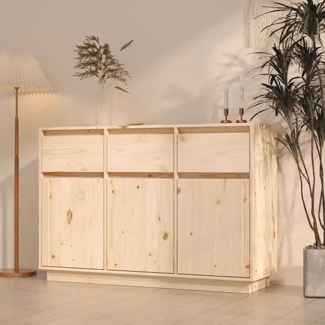 Credenza in legno massello di pino beige stile rustico vidaXL L: 111 cm, P: 36 cm, H: 75 cm
