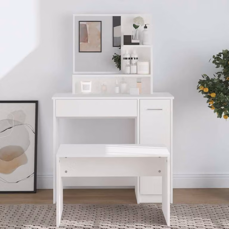 vidaXL Toeletta con Specchio Bianco L: 86,5 cm, P: 35 cm, H: 136 cm