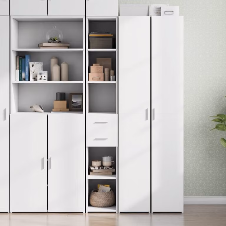 Credenza moderna vidaXL bianca con ante a battente e ripiani interni in legno, L/P/H: 30 x 42,5 x 185 cm