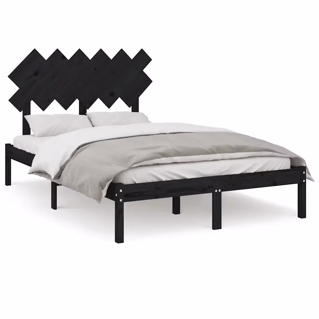 Letto matrimoniale vidaXL in legno massello di pino nero con doghe fisse L: 135 cm, P: 190 cm – 2