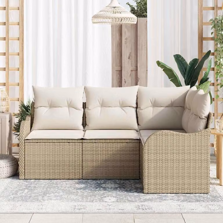 Maison Exclusive - Set Divano da Giardino con archiviazione 4 pcs Beige polyrattan