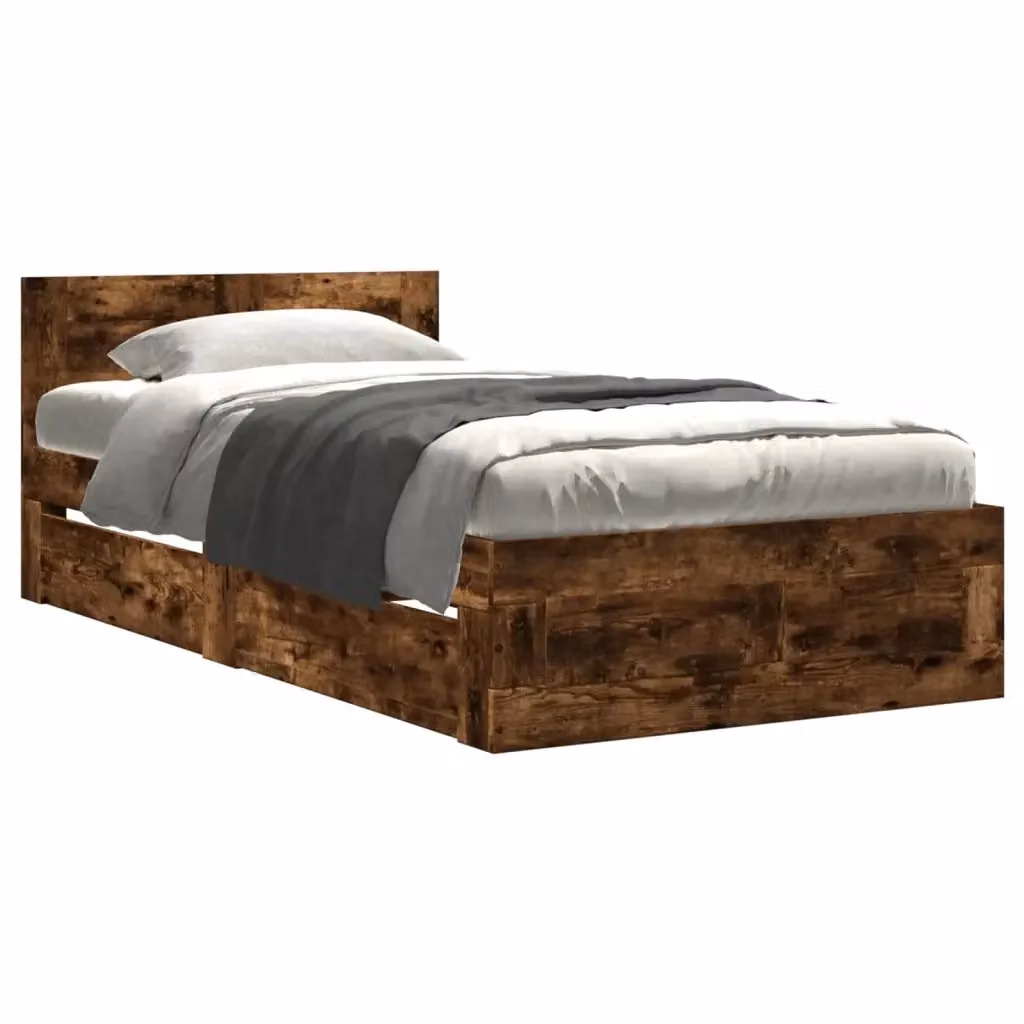 Letto con Testiera vidaXL in Rovere Fumo e Legno Multistrato, L 90 x P 200 cm – 2