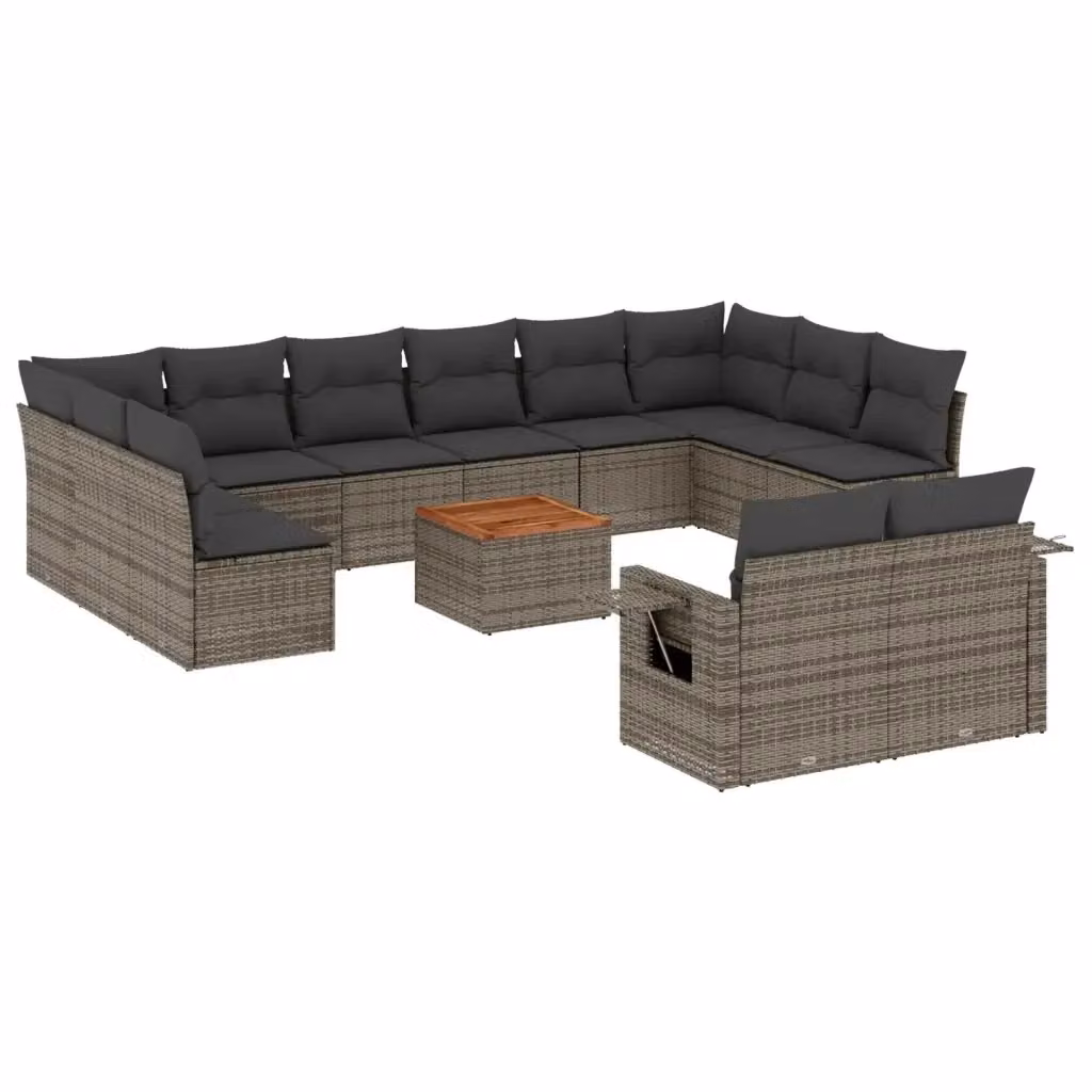 Set di divani da giardino VIDAXL in polyrattan grigio con 13 pezzi e cuscini inclusi – 2