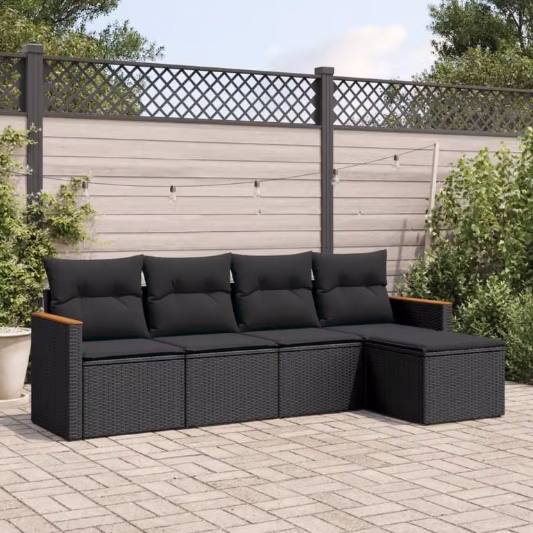 Maison Exclusive - Set Divani da Giardino 5 pz con Cuscini in Polyrattan Nero