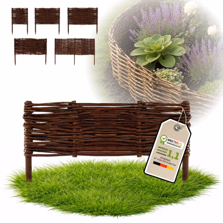 Floranica 1 pezzo Recinzione in vimini 20 cm x 50 cm – Staccionata da giardino intrecciata Palizzata Recinzione naturale Bordo aiuola