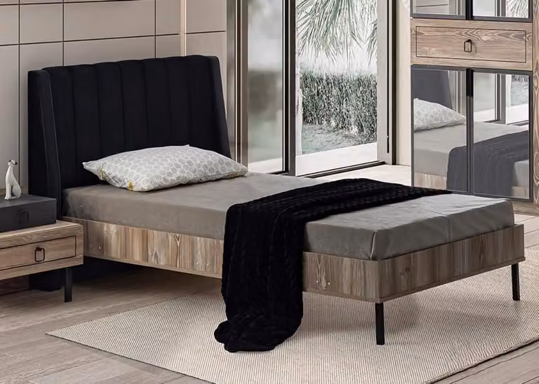 Modernes Bett Holzrahmen Gepolstertes Kopfteil Stilvolles Design Kinderzimmer