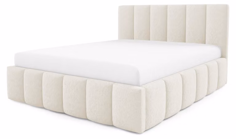 Letto imbottito con contenitore integrato, finitura "Nerom" color rame lucido, dimensioni 180 x 200 cm