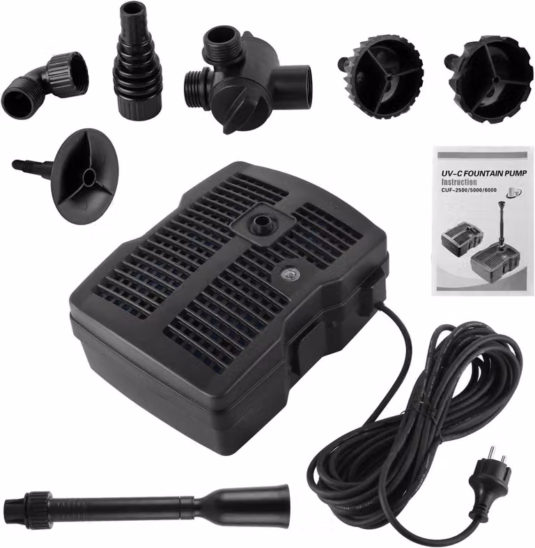 Pompa multifunzione 4 in 1: pompa per laghetto, fontana, pompa per acqua, pompa per fontana, ideale per decorazioni da giardino, progettazione di fontane, con filtro, 9W