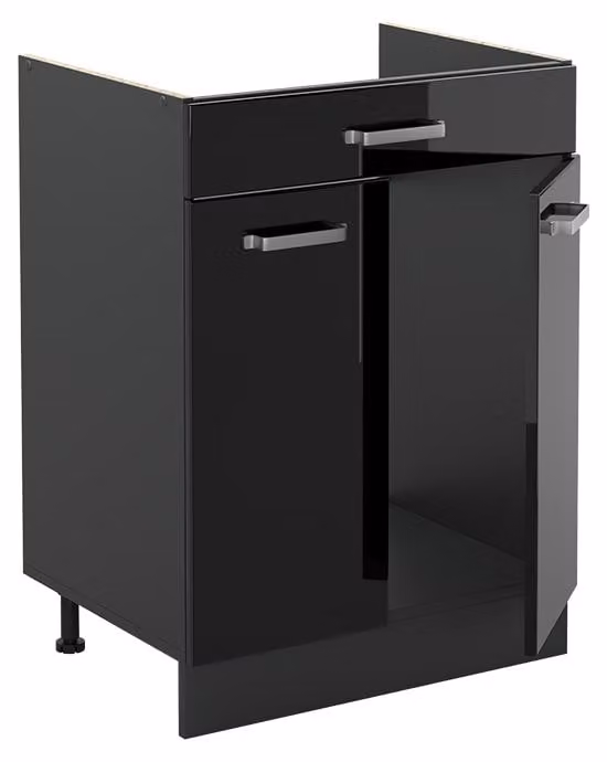 Mobiletto base cucina Vicco R-Line Nero lucido/Antracite 60 cm con cassetto senza piano di lavoro, Model 61126