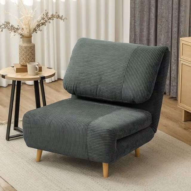 Divano letto reclinabile 2 in 1 WISHDOR in tessuto verde con struttura in legno massello, L: 82 cm, P: 89 cm, H: 83 cm