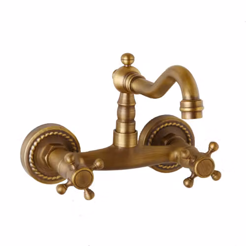 Miscelatore retrò per lavabo a parete in ottone spazzolato IMENA
