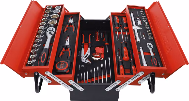 BGS Valigetta portautensili in metallo per il fai da te con assortimento di utensili 86 pz.