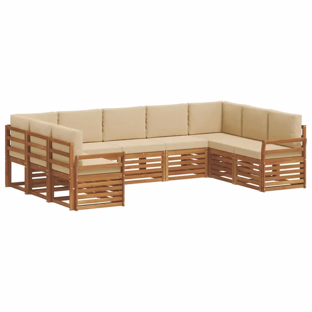 Set di divani da esterno a L vidaXL in legno di acacia con cuscini, Beige e Marrone – 2