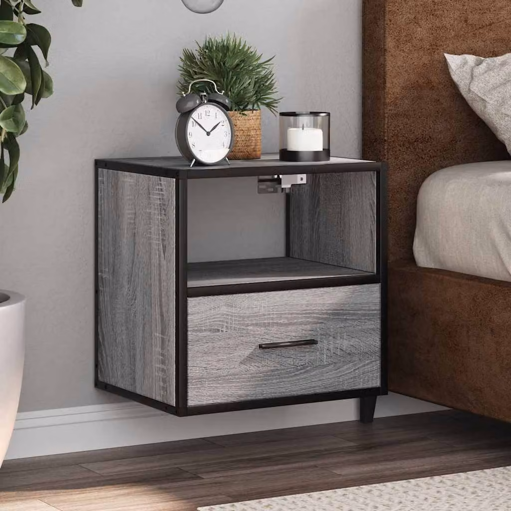Set di 2 comodini da muro vidaXL in stile moderno, colore Grigio Sonoma, L 40 cm x P 31 cm x H 39,5 cm