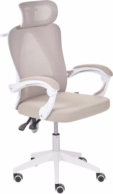 Sedia da ufficio ergonomica BELIANI beige in tessuto con poggiatesta, braccioli e base girevole a 360 gradi, ideale per home office moderno
