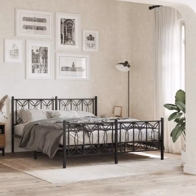 Letto con testiera e pediera in metallo nero vidaXL L/P: 150 x 200 cm