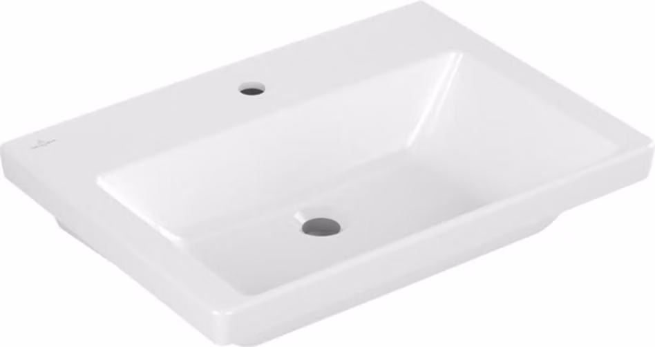 Vasque Villeroy & Boch Subway 3.0, rectangulaire, 1 trou pour robinetterie, sans trop-plein, compatible avec robinetterie 3 trous, 650x470mm, 4A706601, 4A706601