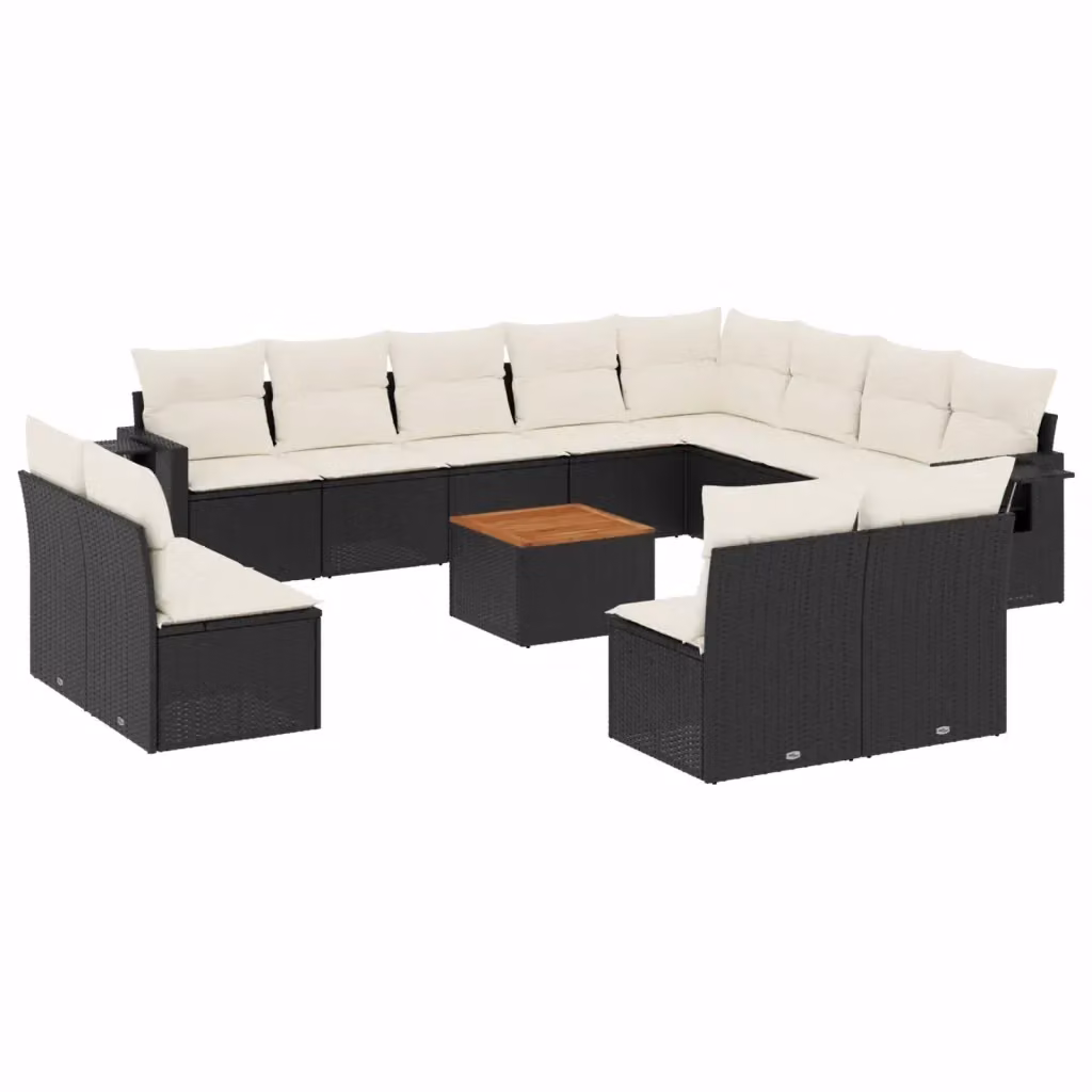 vidaXL Set Divani da Giardino a L in Polyrattan Nero con Cuscini e Tavolino da Esterno – 2